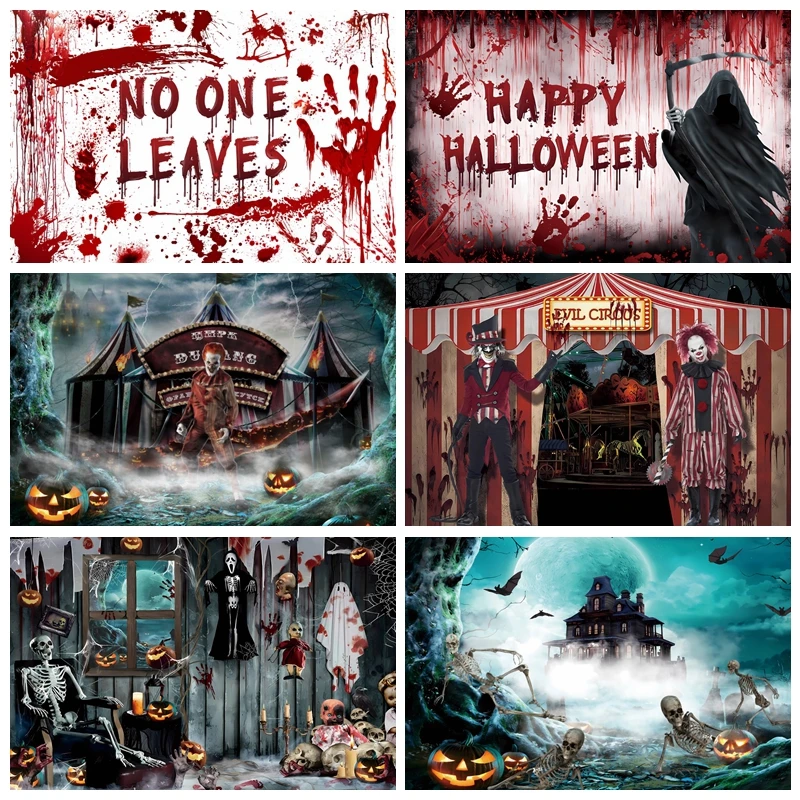 Halloween Photography Backdrop Bloody Horror Forest Castle Pumpkins Spooky Bats Graveyard Child Kids Halloween Background Props