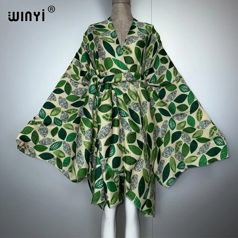 

WINYI Africa fashion boho kimono beach outfits women beach Cover up Cardigan stitch Self Belt Holiday long Sleeve print coat