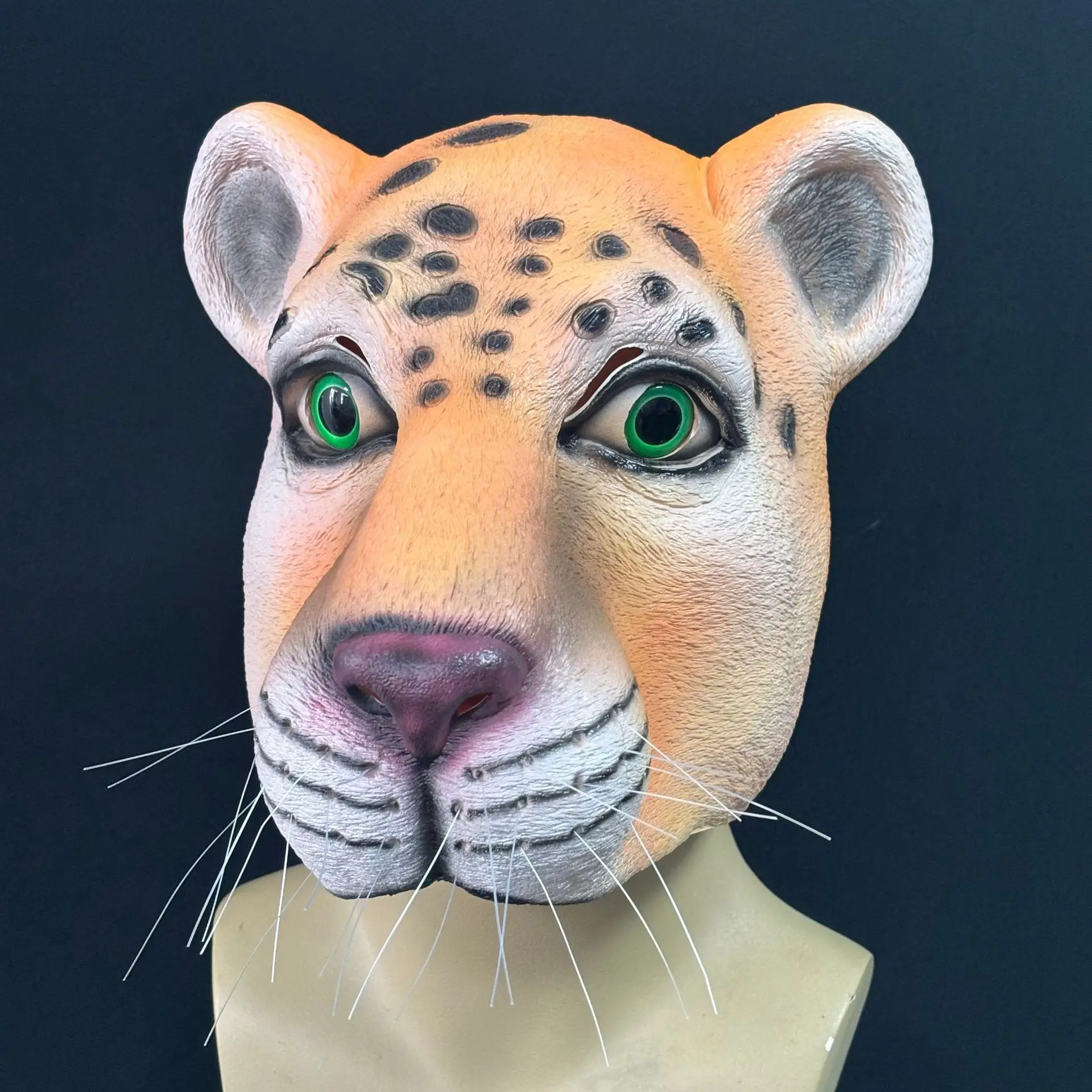 Realistische Leoparden-Vollkopf-Latexmaske für Erwachsene, Tiermaske für Halloween, Cosplay, Maskerade, Karneval, Kostümparty, Requisiten – Detail 3