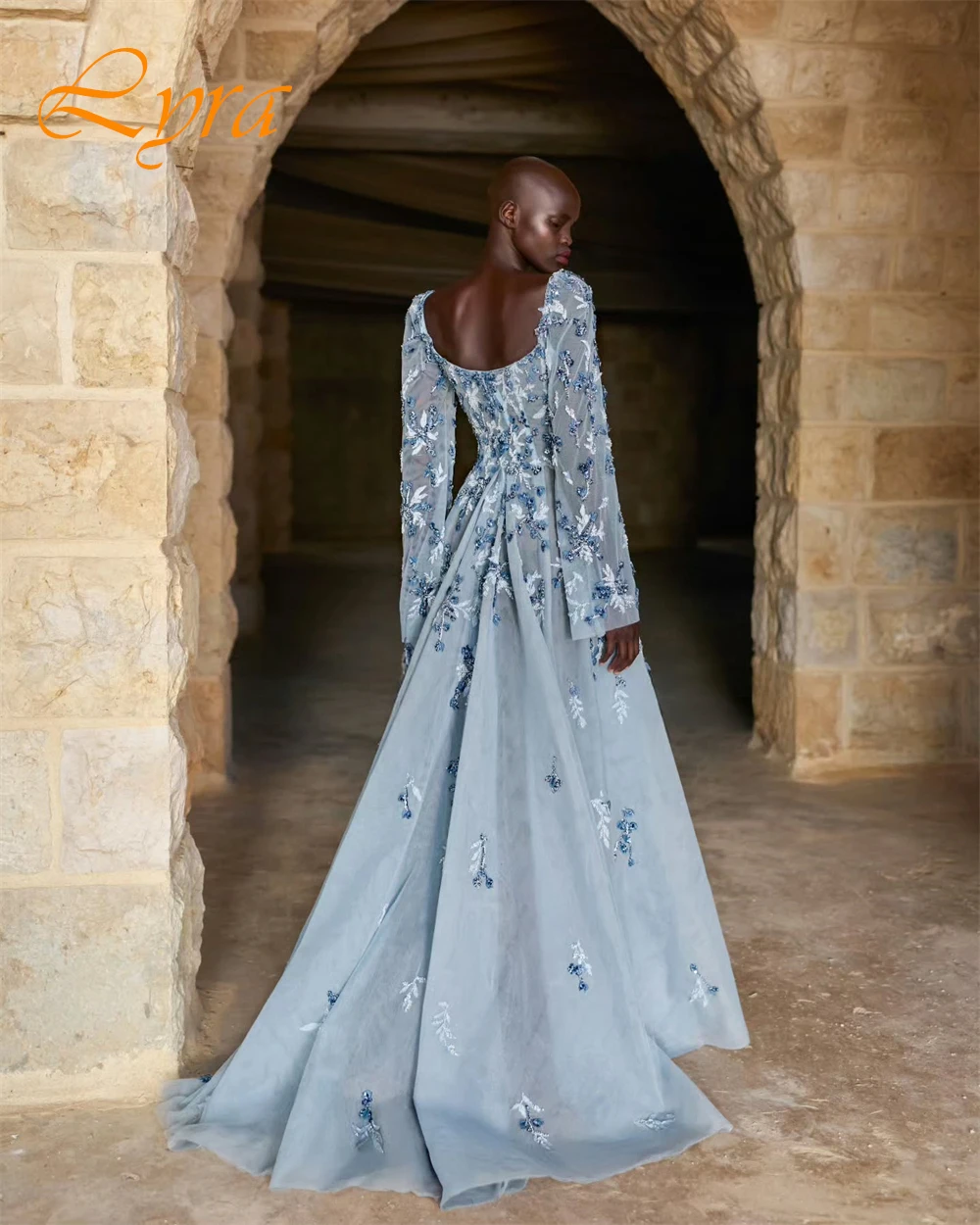 Customized Formal Chiffon V-Neck Evening Dress Exquisite Long Sleeves Prom Dresses Delicate Sequined Special Occasion Gowns