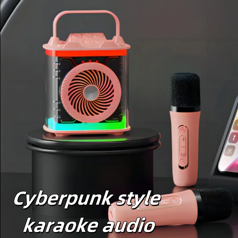 Transparent Mech Wireless Microphone Singing Cyberpunk Style Ktv Karaoke Heavy Subwoofer Caixa De Som Bluetooth Speaker Soundbar