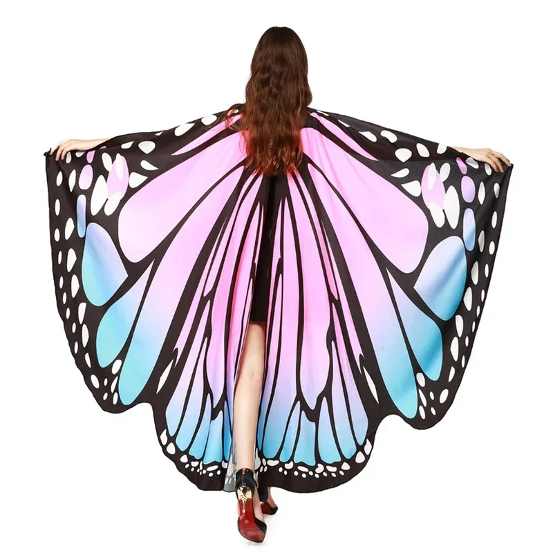 Colorful Butterfly Wings Pashmina Girls Fabric Nymph Pixie Poncho Scarf Ladies Halloween Fairy Costumes Accessory Shawl