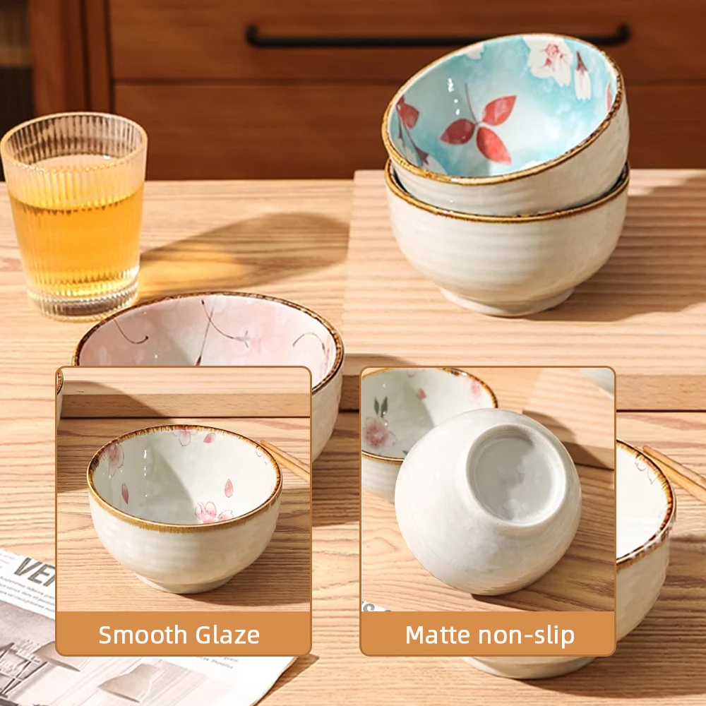 Japanese Style Cherry Blossom Ceramic Bowls Set Rice Snacks Sauces Bowl Kawaii Tableware Kitchen