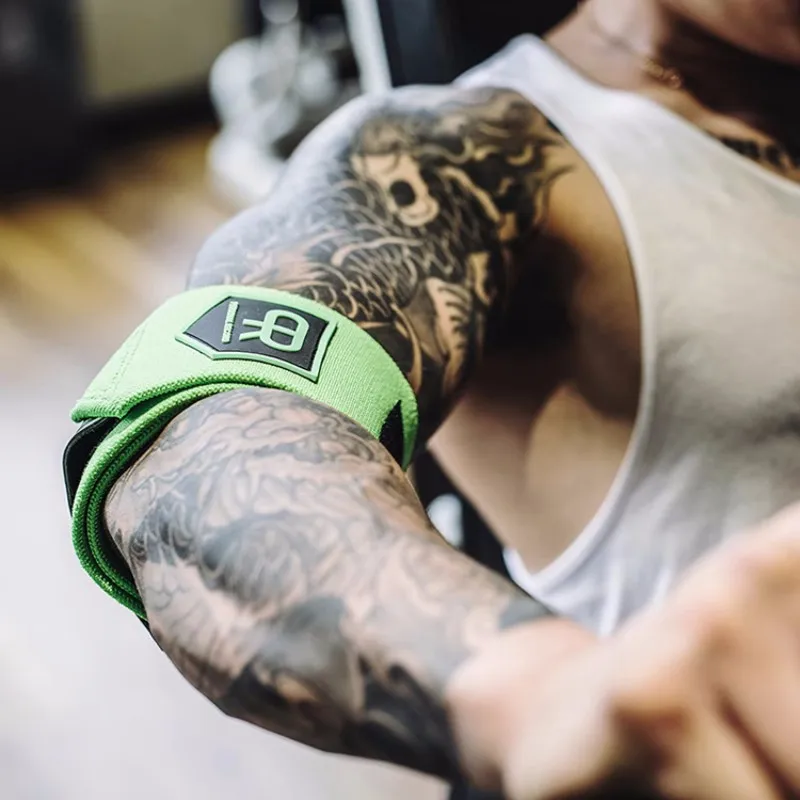 2-teilige Stärke-Ellenbogenbandagen für Gewichtheben, 90 cm, elastische Ellenbogenstütze und Kompression für Powerlifting, Cross-Workout-Ellenbogengurte – Detail 6