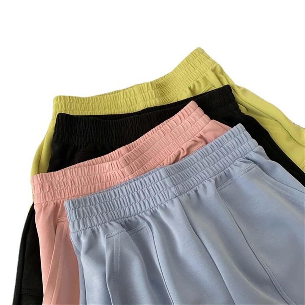 Short de sport taille haute pour femme, short d'été décontracté, vêtements d'intérieur, bas élastiques, pantalons chauds, short de survêtement monochrome à jambe large