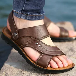 2024 Summer New Men's Sandals and Slippers Size 37-46 Men's Genuine Leather Beach Shoes Dual purpose Casual Fashion Slippers