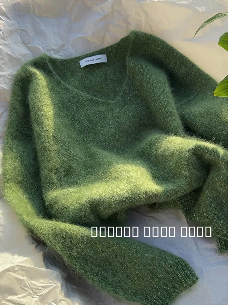 

Soft Cozy een V-Ne Knitted Sweater Women's Loose Fit Autumn Winter Lazy Sle Small Size Single Wear Casual Top