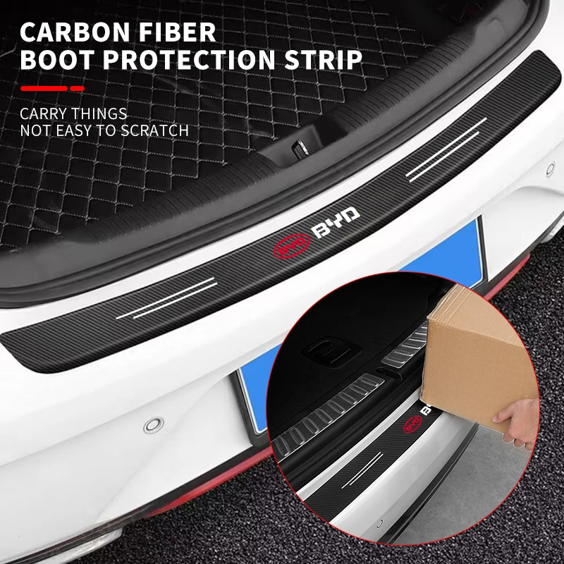 

Car Carbon Fiber Logo Trunk RearGuard Plate Bumper Trim Stickers For BYD S6 S7 S8 F3 F6 F0 M6 G3 G5 G7 E6 L3 T3 13 E5 E6