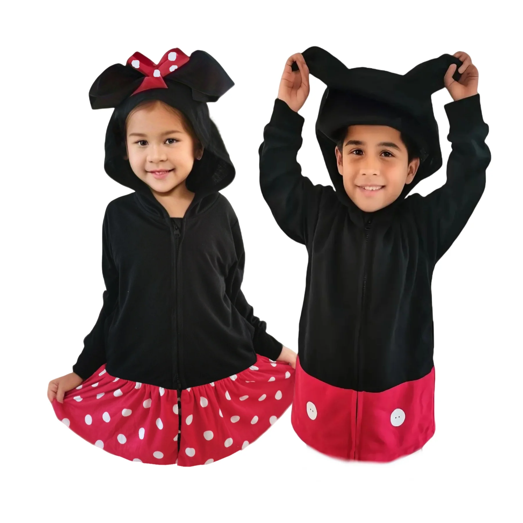 3-14Y Girls and Boys Hoodie With Pockets Sisters Brothers Outfit Spring Mouse Ear Zip Front Top Kid Birthday For Magical Trip