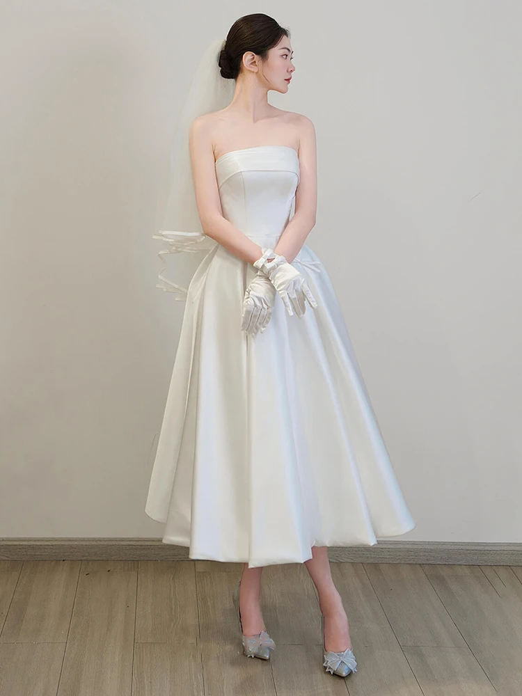 

Простое атласное свадебное платье А-силуэта для невесты, белое, маленького размера, для летней церемонии регистрации