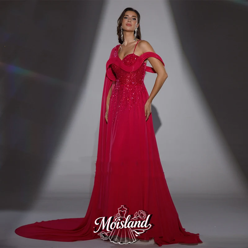 MOISLAND Customized Fashion One-shoulder Evening Dress Rhinestones Sweetheart Pleat Mermaid Formal Party Gown Vestidos De Festa