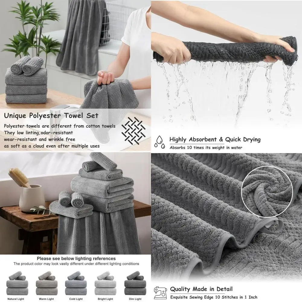 

6-Piece Gray Woven Family Towel Set: 6 Bath Sheets, 6 Hand Towels, 6 Washcloths - Soft, Absorbent, Quick-Dry Microfiber Towels f