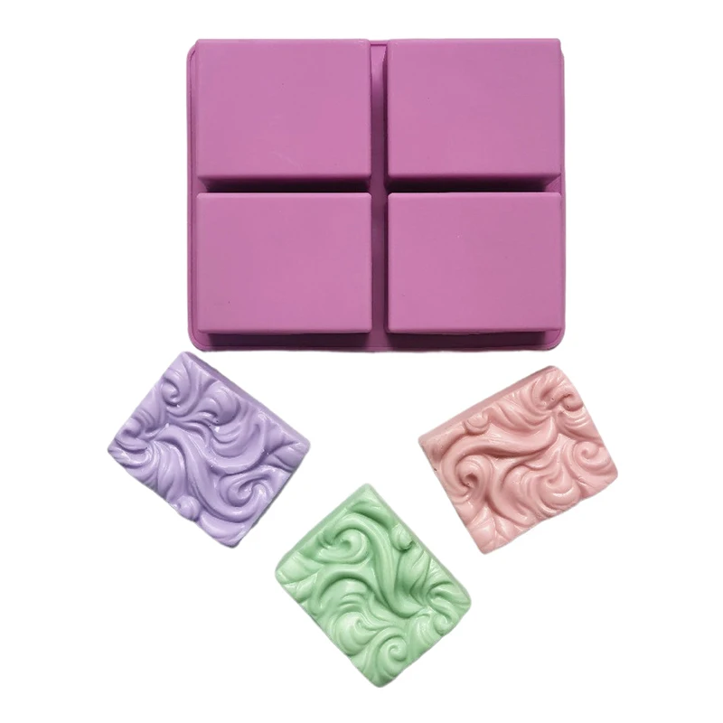 4-Chamber 3D Handmade Silicone Soap Mold Wavy Ripple Pattern Flower Shaped Soap Making Mold DIY Square Round Soap