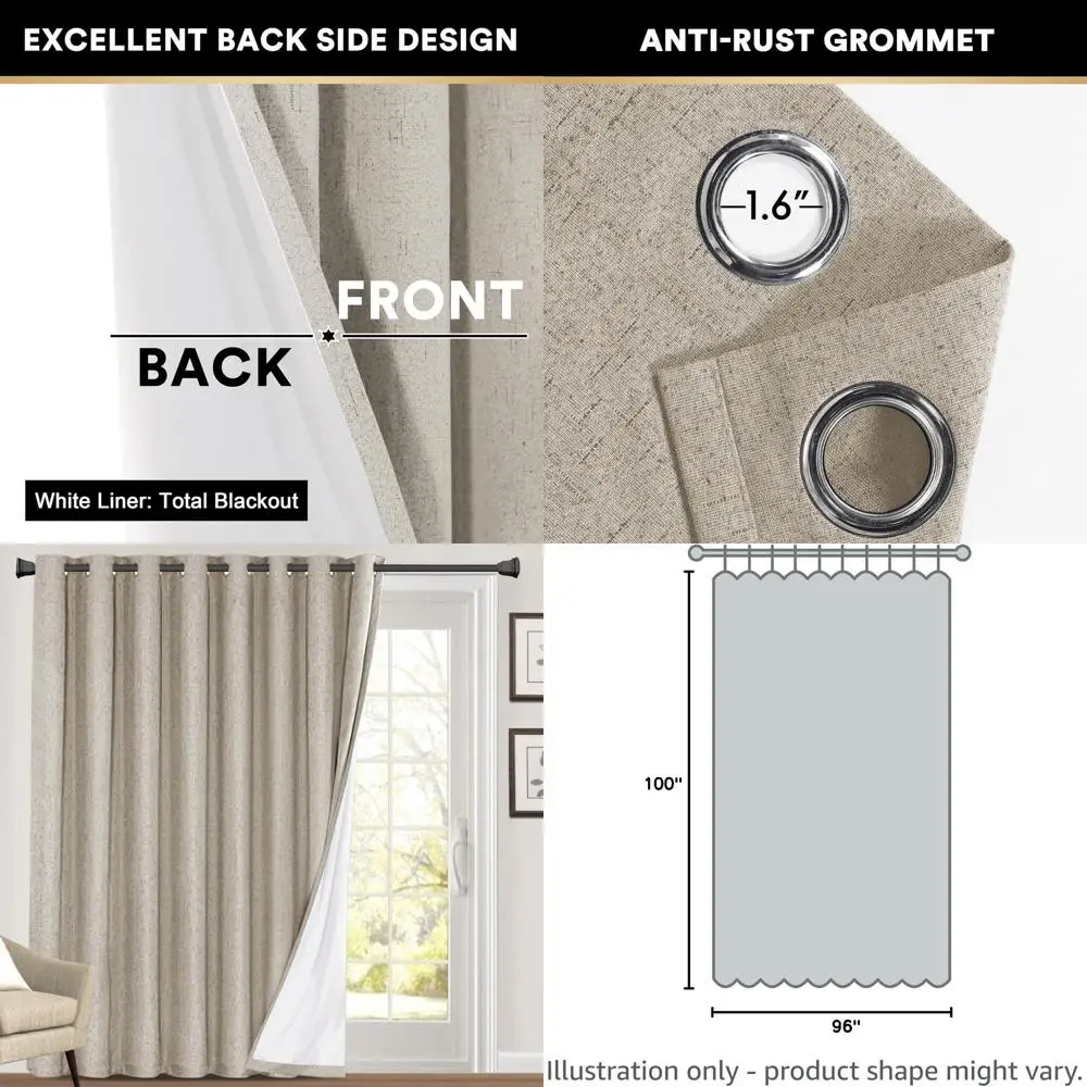 Extra brede verduisteringsgordijnen voor schuifdeuren, B100 x L96, steenkleur