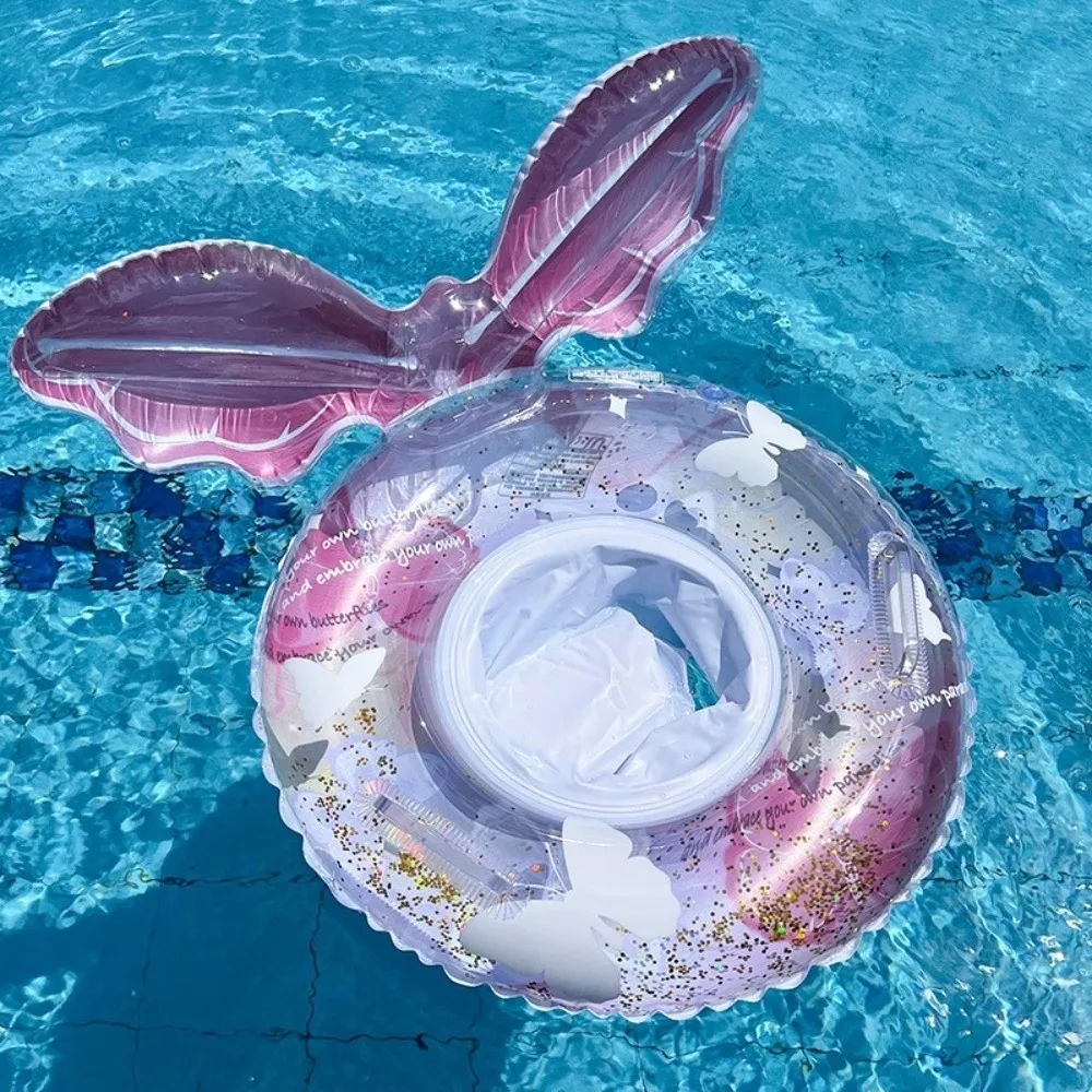 Inflatable Swim Ring With Handle Loop Underarm Inflatable Swim Tube Mermaid Transparent Glitter Swimming Lifebuoy Pool Party