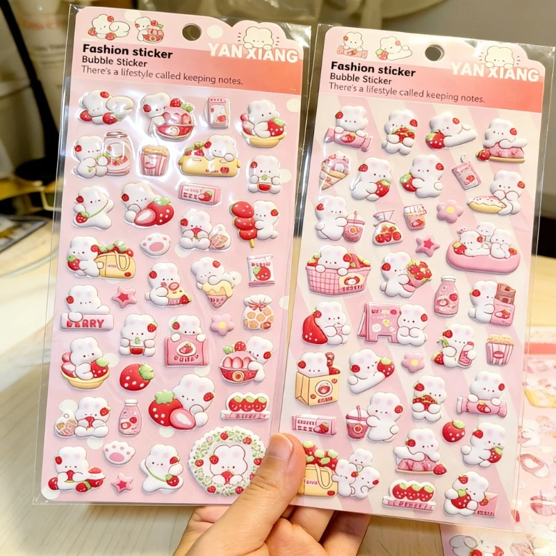 Cartoon creatieve roze aardbei konijntje DIY stickermaterialen - geschikt voor tijdschriften, notitieboekjes en waterbekers