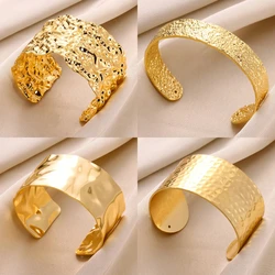 Classic Gold Color Wrinkle Texture Bangle Bracelet For Women Exquisite Cuff Bracelet Stainless Steel Hand Ornament Punk Jewelry