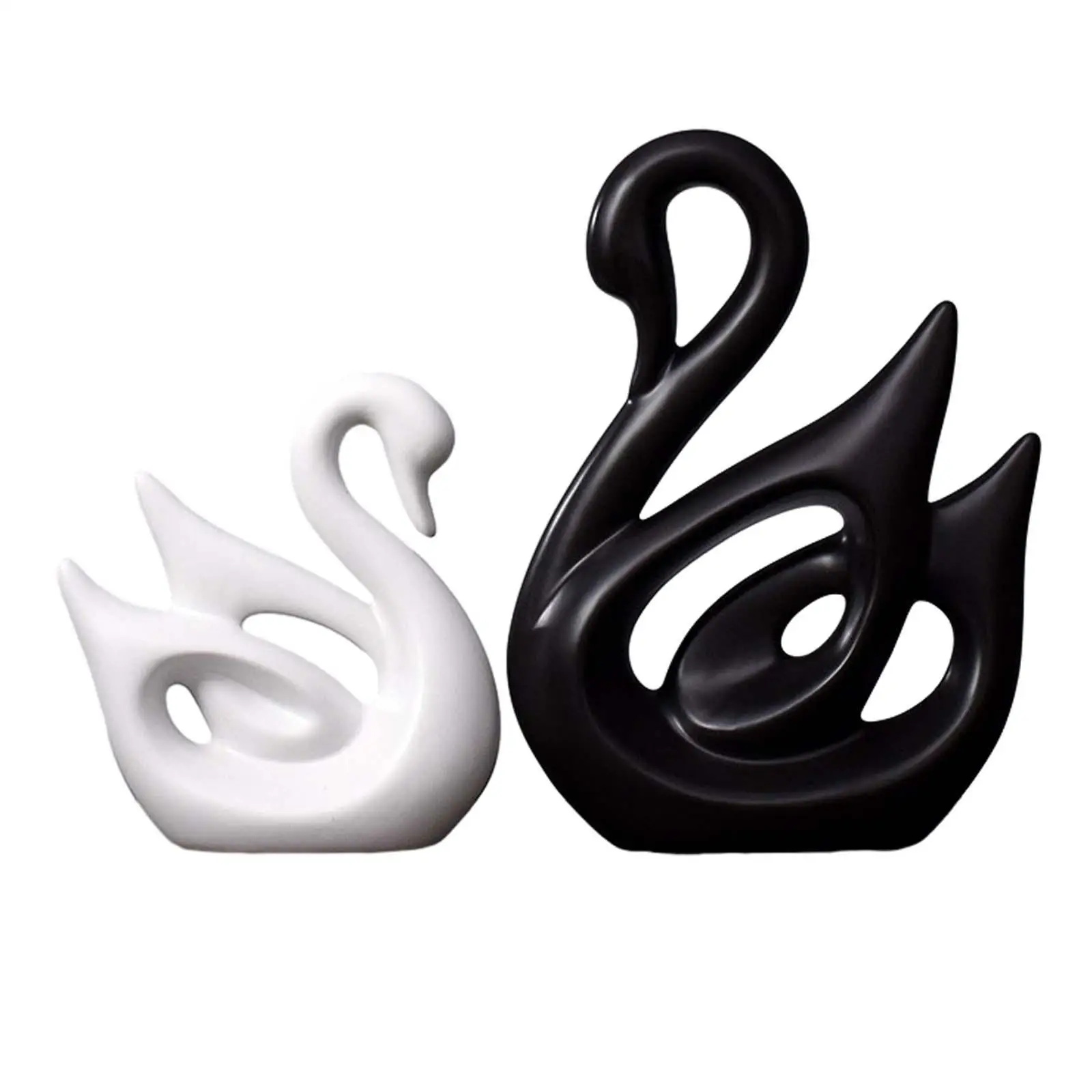 

1 Pair Porcelain Swan Couple Figurines Sculpture Table Centerpiece Animal