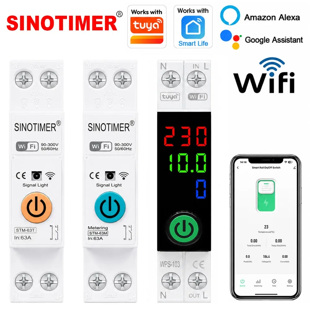 63A WIFI Smart Energy Meter kWh Metering Monitoring Timer Switch Tuya Remote Voltage Current Protector Circuit Breaker Relays