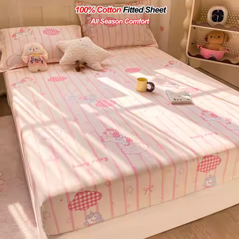 100% Cotton Fitted Sheet, Soft Breathable Cartoon Print Mattress Cover, 25cm Deep Pocket Wrinkl... product image