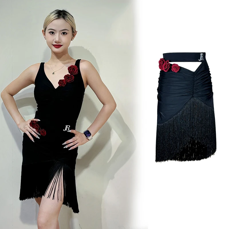 

Hollow Tassel Short Skirt Latin Dance Clothes Skirt Ballroom Dance Costume Performance Practice Clothes Samba Dance DQL9620