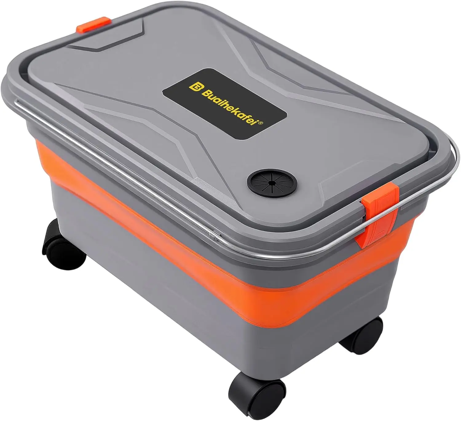 

Collapsible Bucket 5.5 Gallon with Wheels Handle 1 Drain Plug and 2 Universal Connectors for Car Washing Foldable Multi-Use for