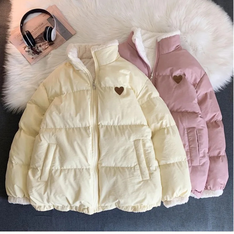 Cute Embroidery Parkas Coat Women Winter Jacket Female Korean Fashion Thick Warm Jacket Double Sided Design Student Clothes 2817