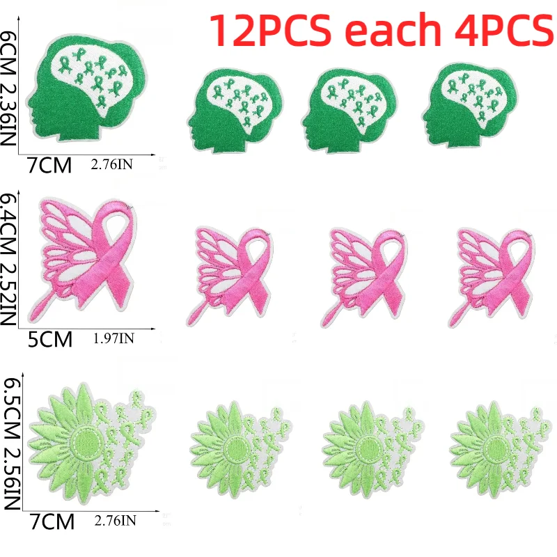 10/12PCS Wholesale Embroidery Pink Ribbon Health Day Clothes Decoration Iron on Embroidery Sticker Label Love Health Patches