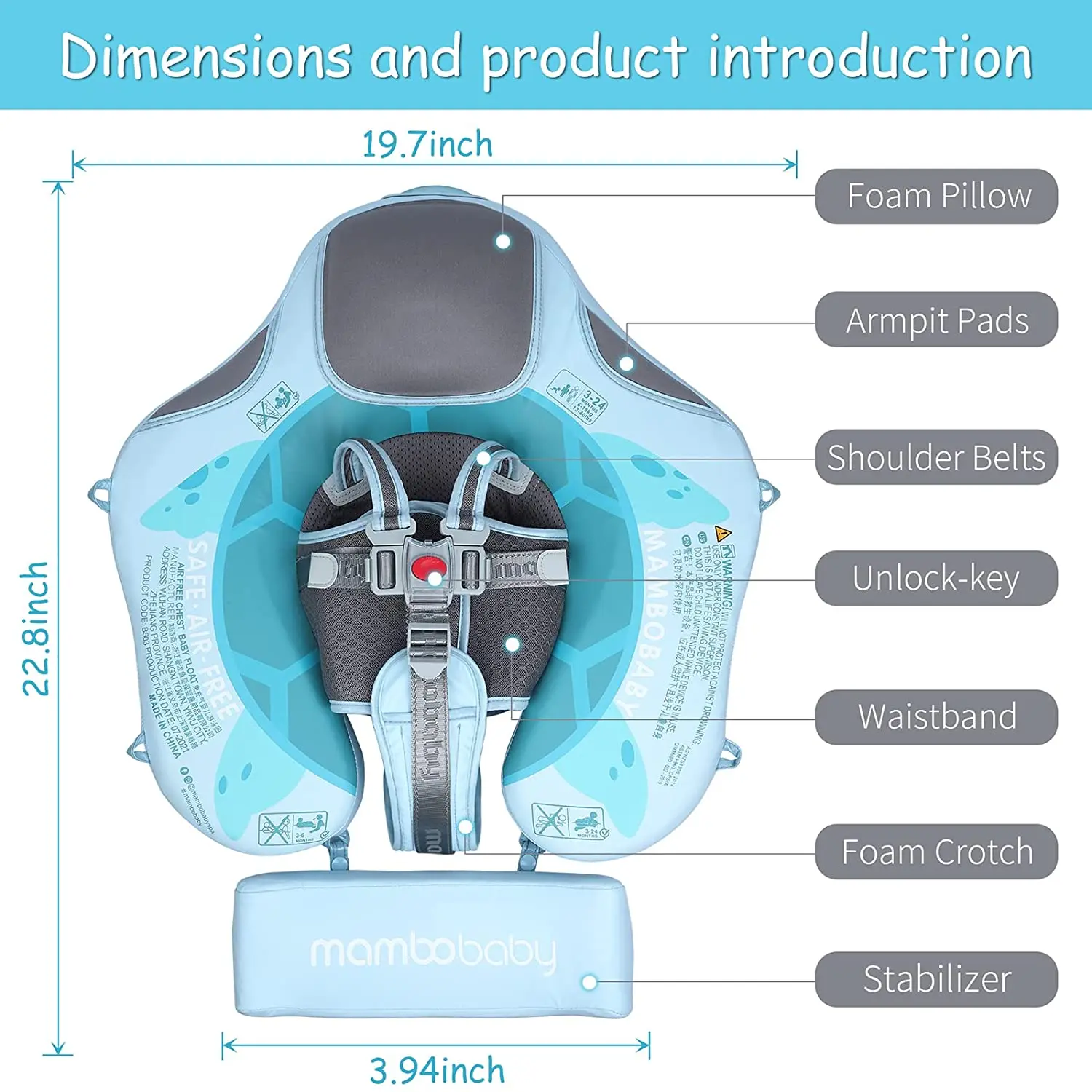 Mambobaby Float aggiornamento Non gonfiabile Soft Baby nuoto galleggiante neonati nuoto formazione UPF 50 + UV protezione solare baldacchino