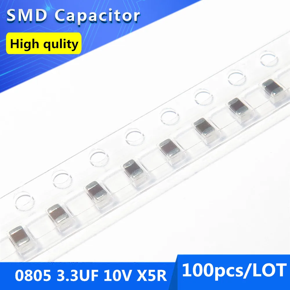 100pcs SMD Thick Film Chip Multilayer Ceramic Capacitor 0805 3.3UF 3300nF 10V X5R 10%