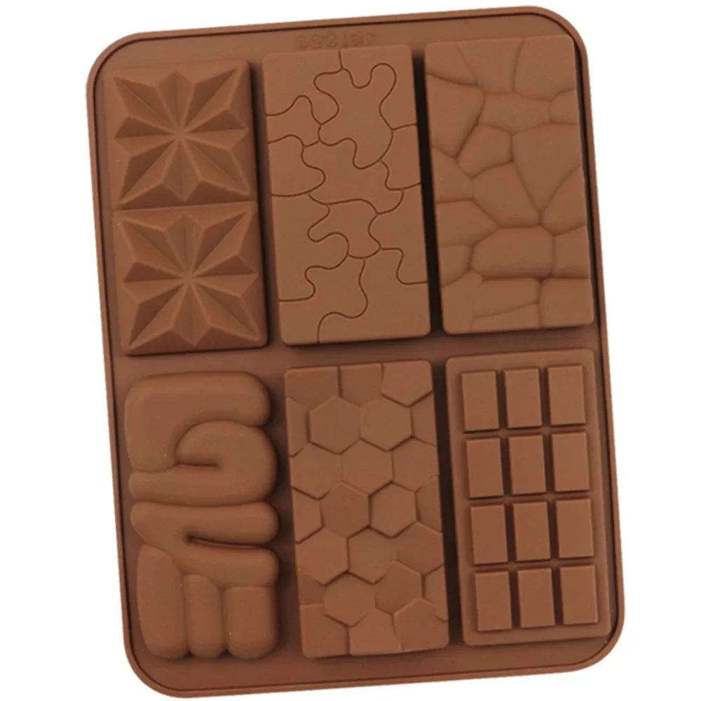 6 Holes Square Picture Puzzle Chocolate Baking Tools Relief Snowflake Biscuit Silicone Moulds Stripe Geometry Soap Candle Molds