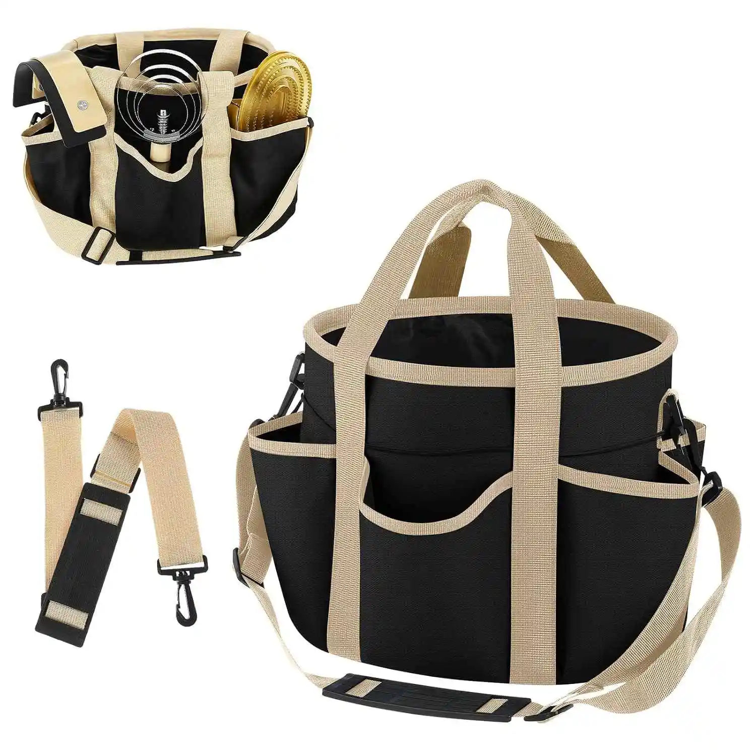 Horse Grooming Bag Large Zip Top Equestrian Tote w/Multiple Pockets, Handles & Adjustable Shoulder Strap, Padded Feet