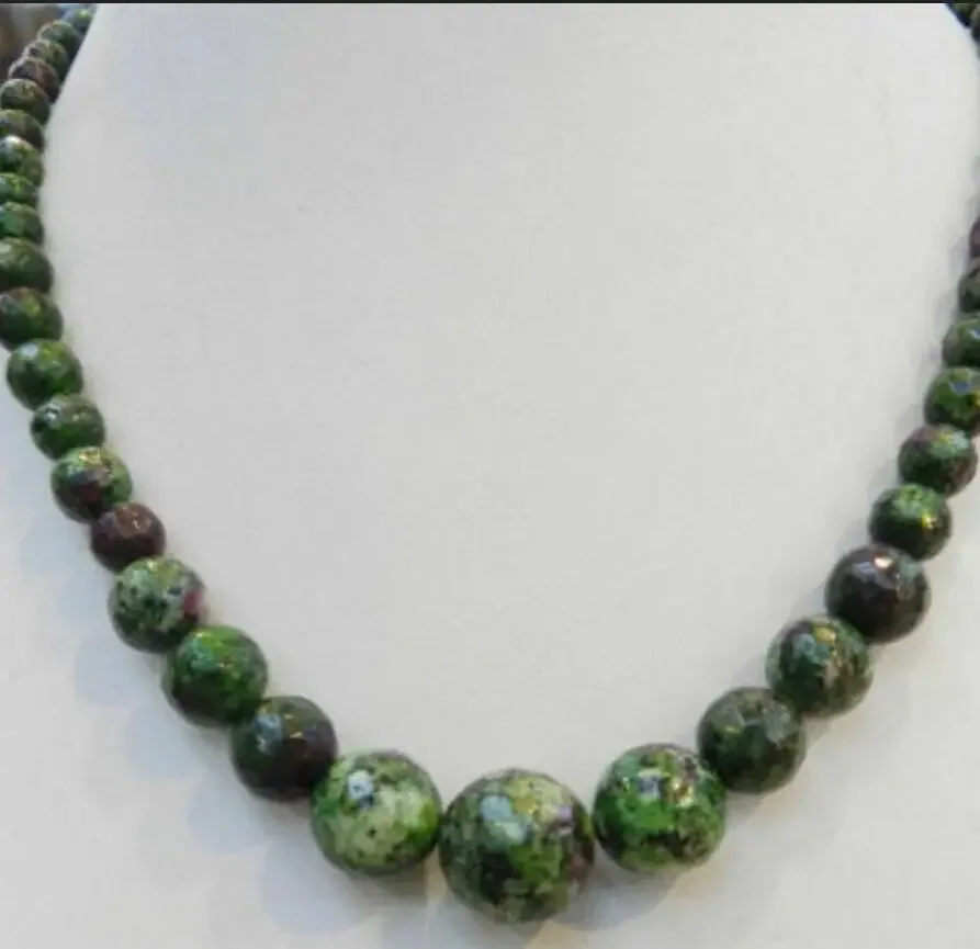 Faceted 6-14mm Red Green Ruby Zoisite Round Beads Necklace 18