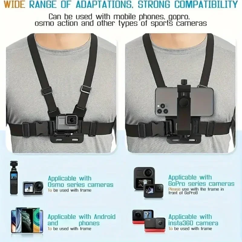 

1 PC Adjustable Phone Clip Holder | Chest Strap Fixation Bracket | For Sport Cameras & Mobile Phones | Black Accessory