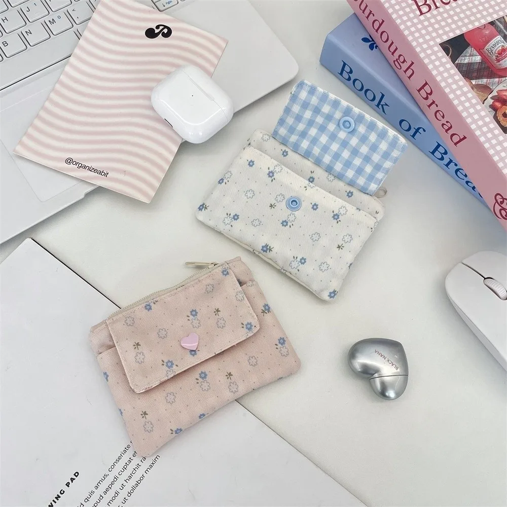 휴대용 지퍼 클로저 동전 지갑 꽃무늬 다기능 미니 지갑 더블 레이어 카드 홀더