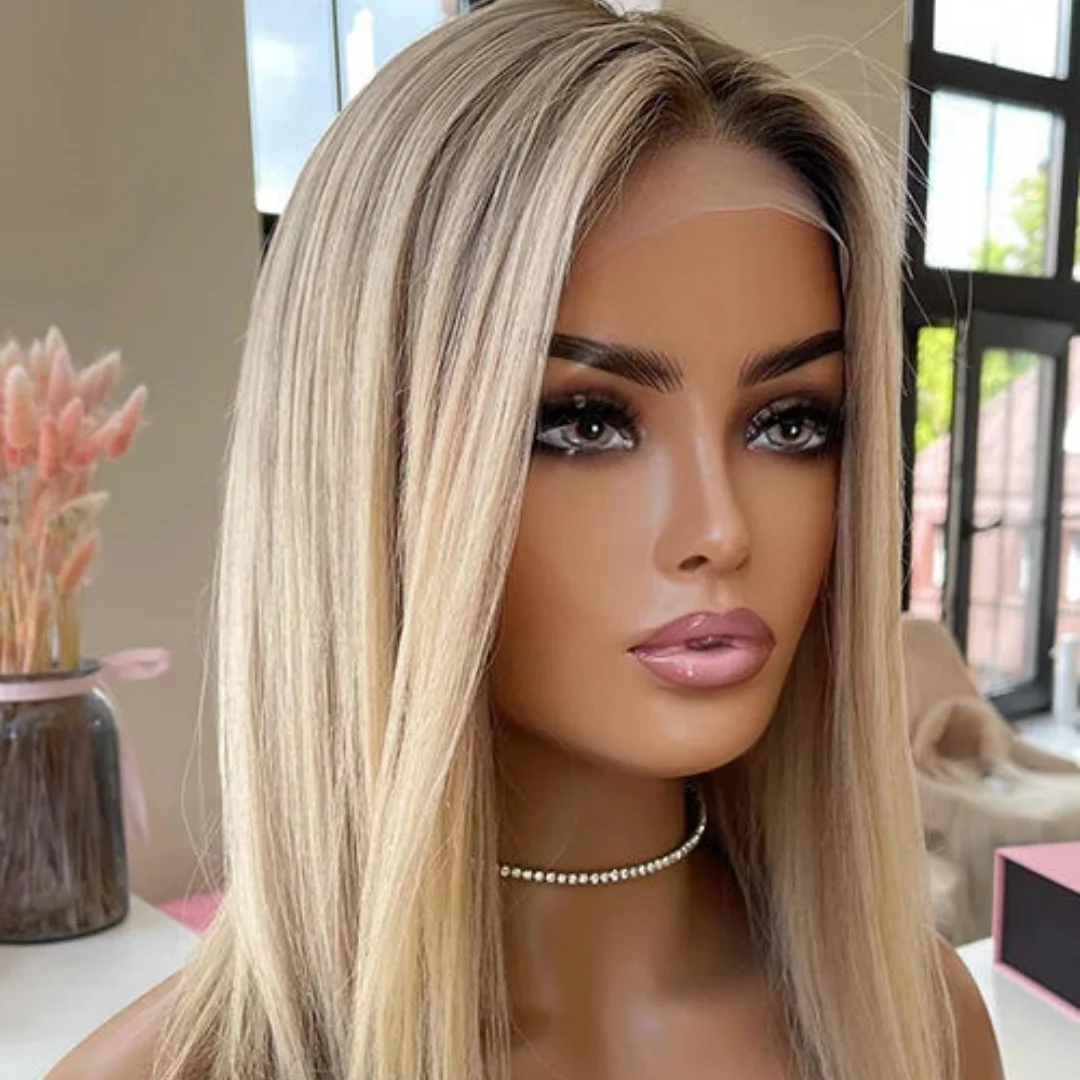 

Luxury Wigs Ombre White Light Blonde Synthetic Lace Front Wigs Fluffy Highlight Natural Straight Woman Wigs Original Factory Wig