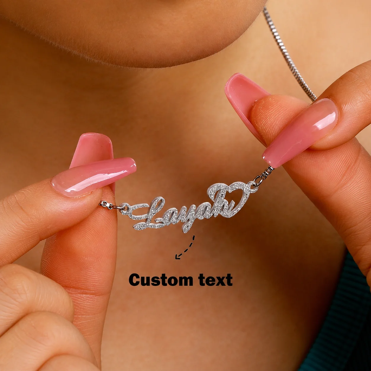 Personalized Name Box - Custom Shiny Frosted Name Necklace Women