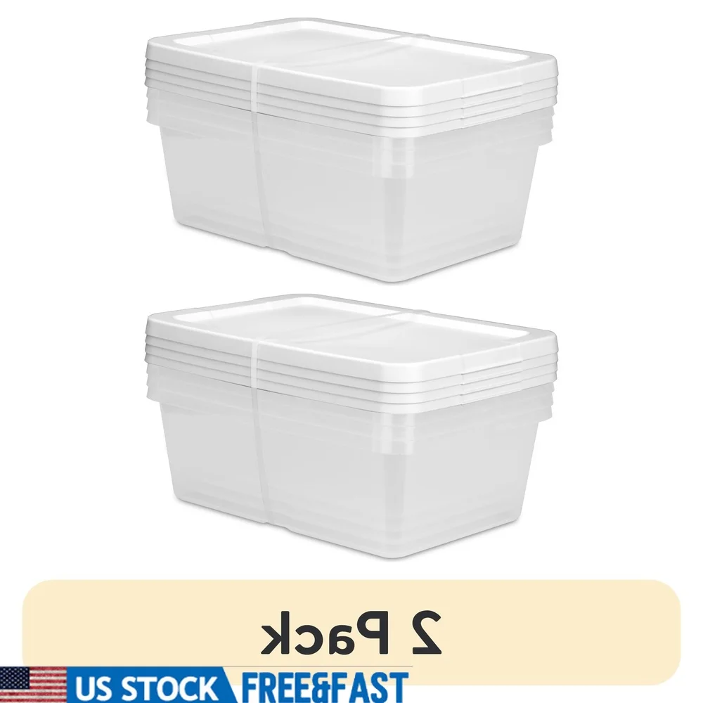 

2 Pack 12 Quart Clear Plastic Storage Boxes with Snap-on Lids Stackable Bins Organizing Clothes Shoes Crafts Ideal Closet