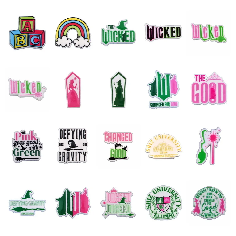 

Green Pink Witch Shoe Charms Cartoon Wicked Shoes Decoration For Sandals Halloween Shoes Accessories Pins Party Gift