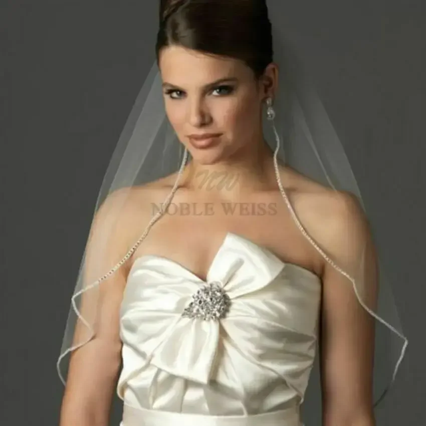 New 1T / Wedding Veils Elbow Length Rhinestone Edge Bridal Veil With Comb Customized