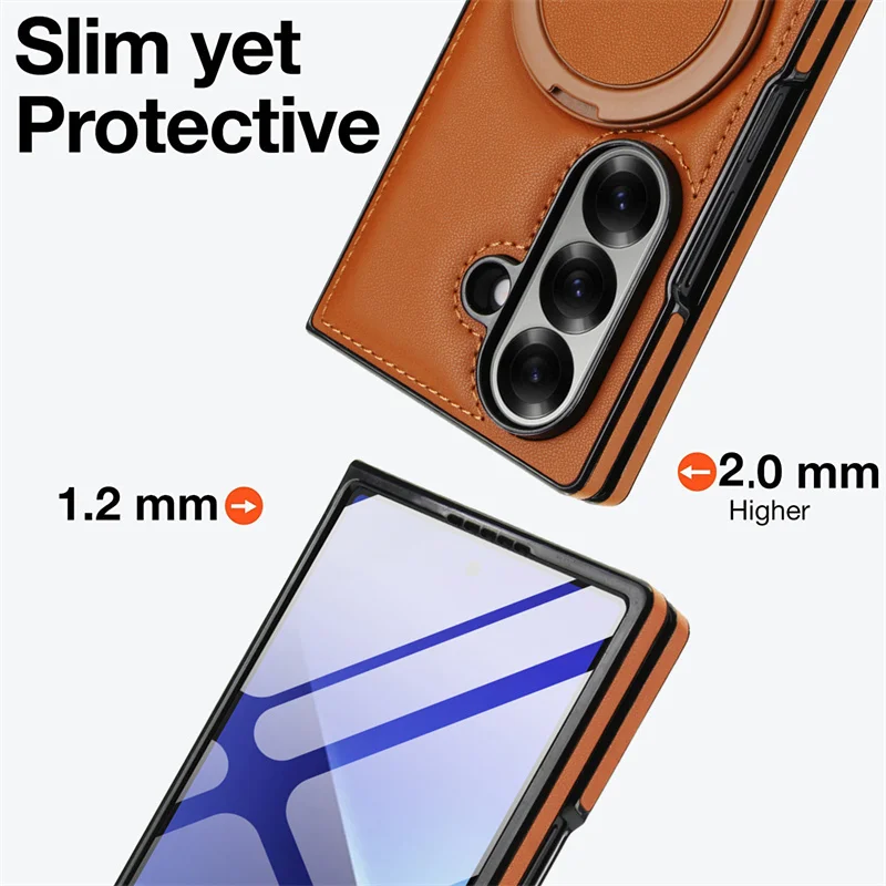 Luxury PU Leather Magnetic Bracket Phone Case For Samsung Galaxy Z Fold 7 6 5 4 3 5G Screen Protect Film Wireless Charging Cover