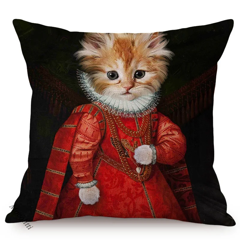 Cat Nordic Art Posters Style Decoration Cushion Cover Funky Animal Portrait Oil Painting Sofa Decorative Linen Throw Pillow Case