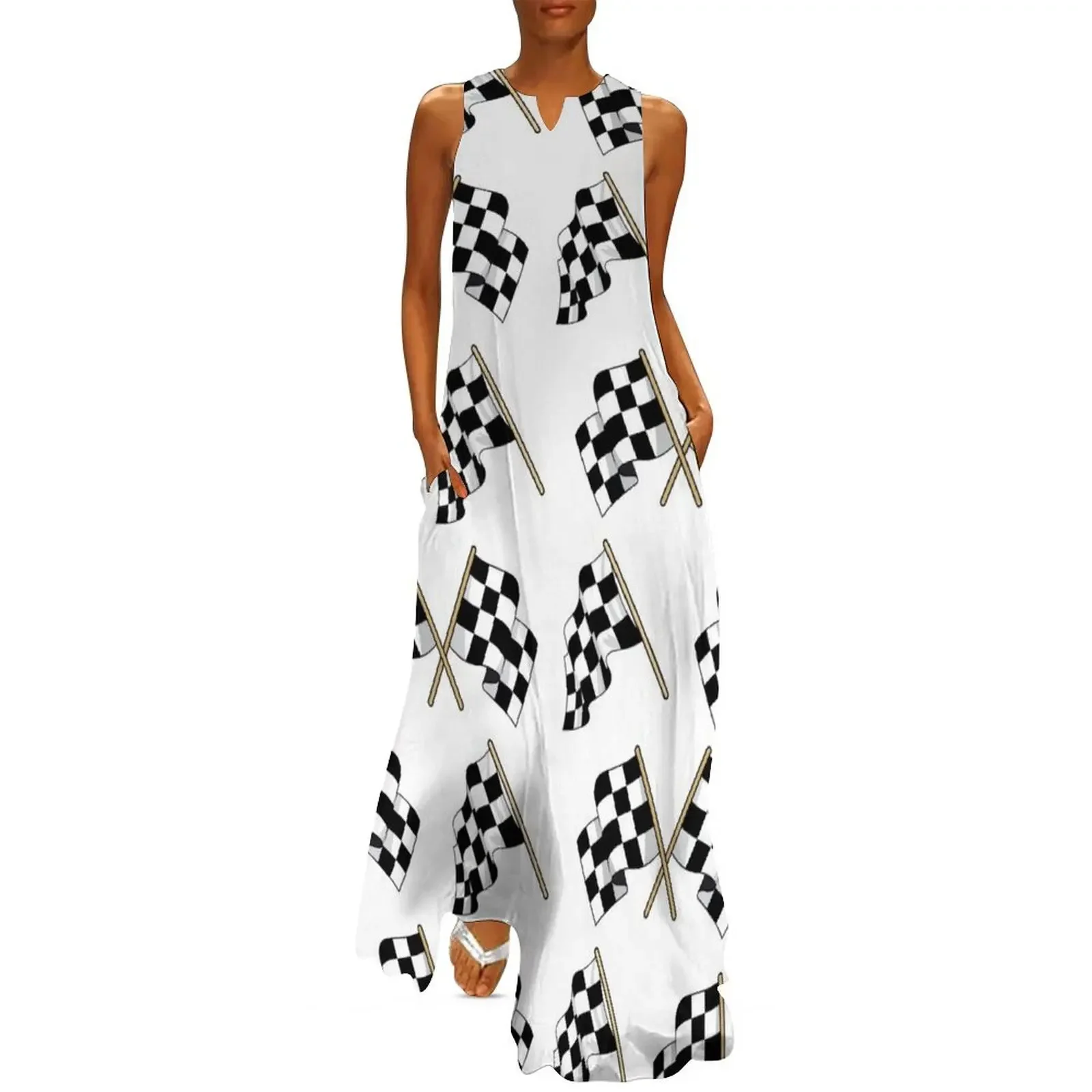 

Racing flag pattern, chequered or checkered. Long Dress dress party night Bridesmaid dress woman luxury