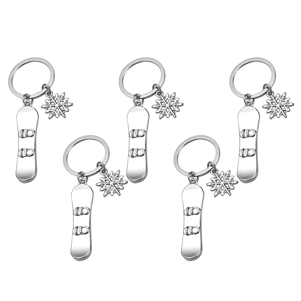 

5Pcs Skiing Board Keychains Portable Decorative Pendents Silver Small Adorable Sled Skis Pendant For Bag Phone Car Key Jewelry