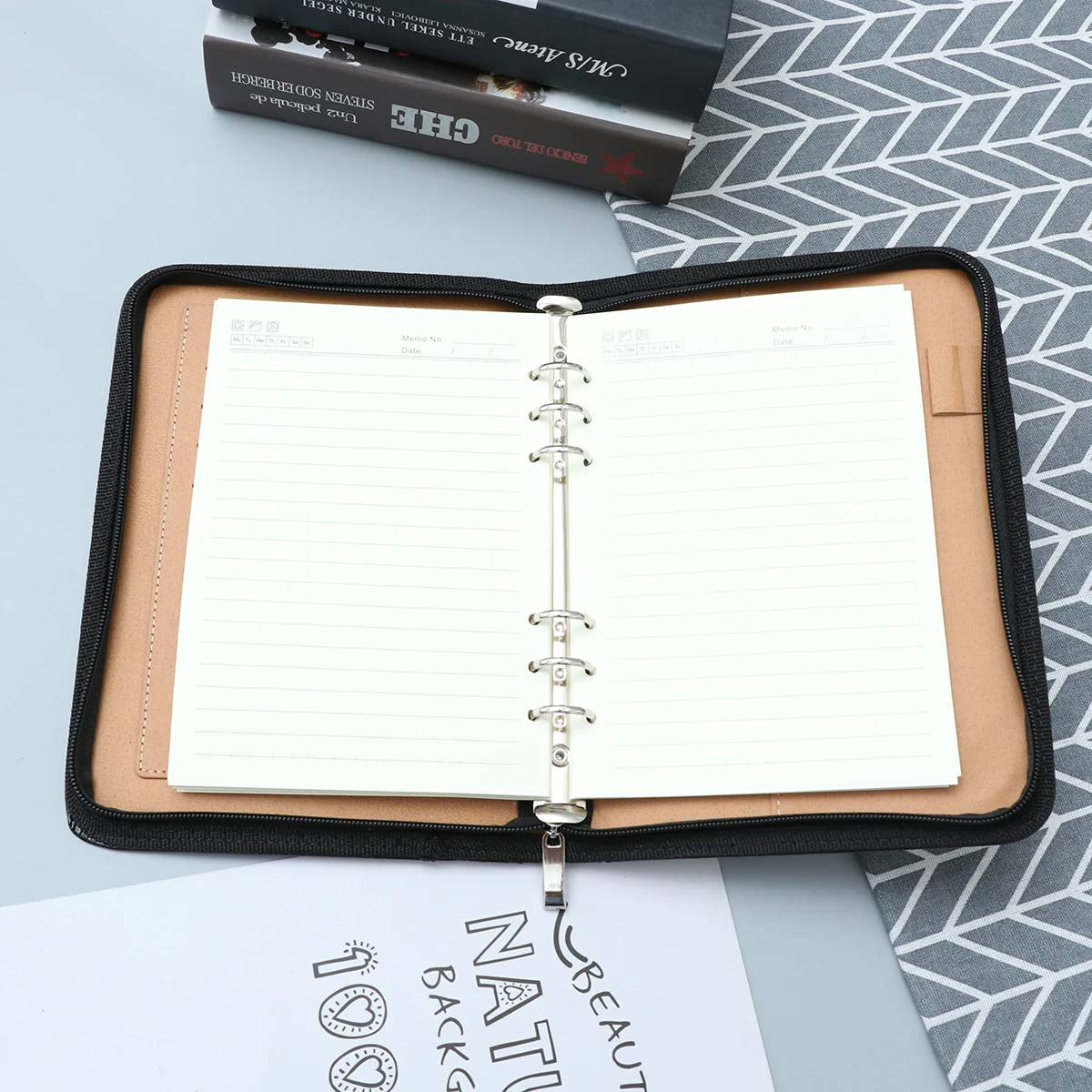 Calculator Notebook A6 Zipper Organizer Faux Business Travel Agenda Manager With Pen Loop Card Pockets