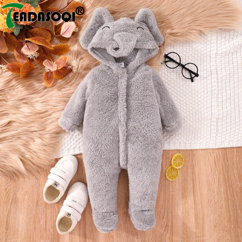 

0-18M Autumn Winter Kids Rompers Clothing New Animal Series Newborn Baby Boys and Girls Thickened Warm Plush Foot Wrap Jumpsuit