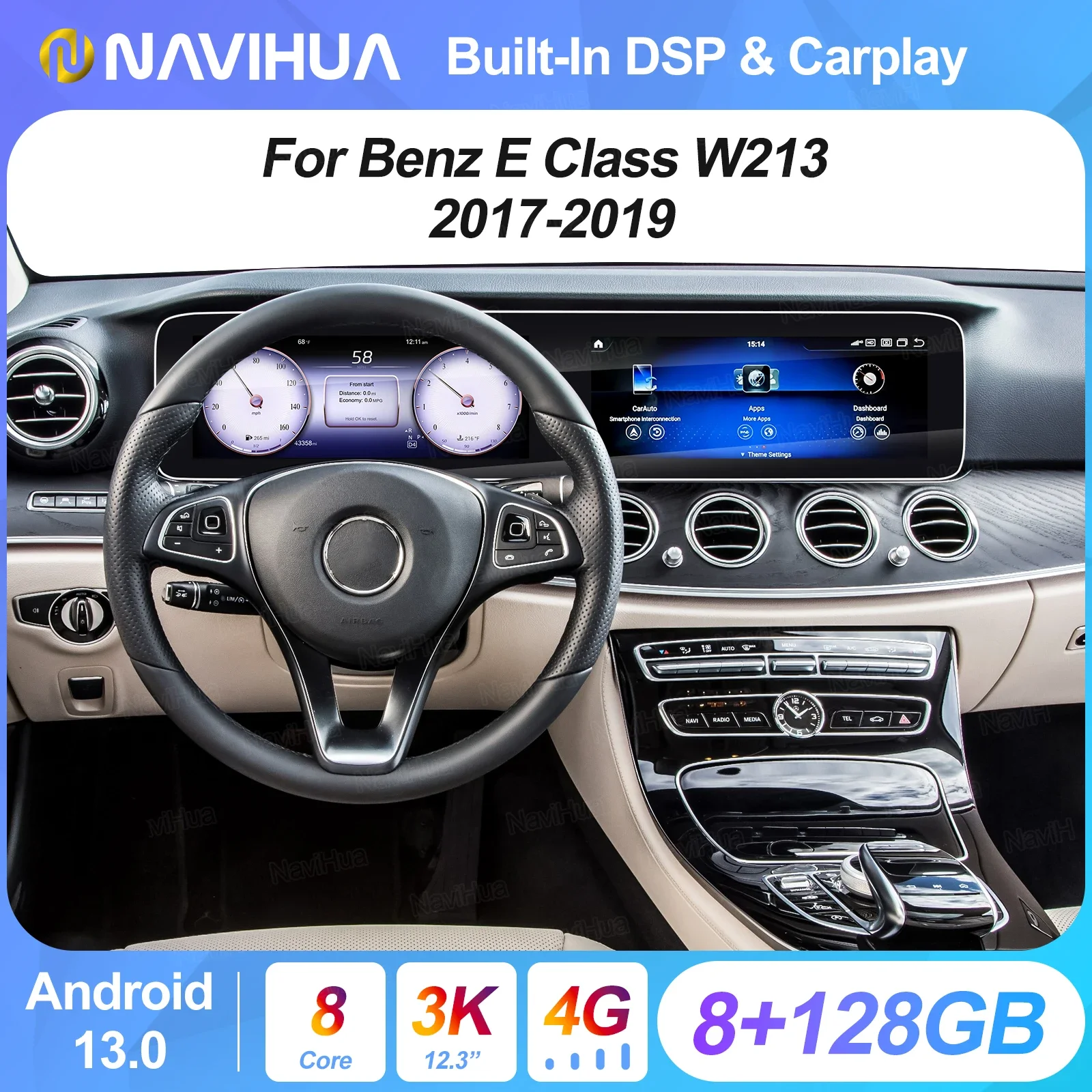 

Dual Screen CarPlay Auto Radio Android 13 For Mercedes-Benz E Class W213 2017-2019 GPS Navigation Multimedia Player Head Unit
