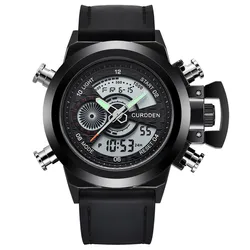 Genuine CURDDEN Brand Chronograph Watches For Men Fashion Leather Band Dual Time Multi-function Sports Designer Watch Black 2024