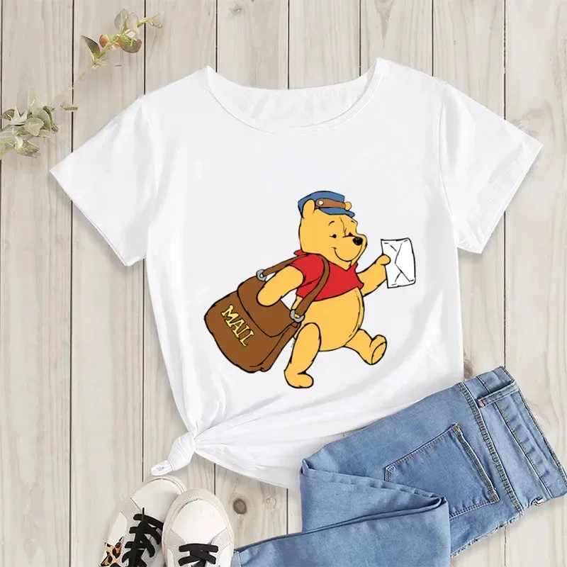 Dámská kreslený winnie medvěd bavlna móda trička děvče grafické tričko potištěné winnie  pooh ležérní  tričko krátký rukávy nejvyšší