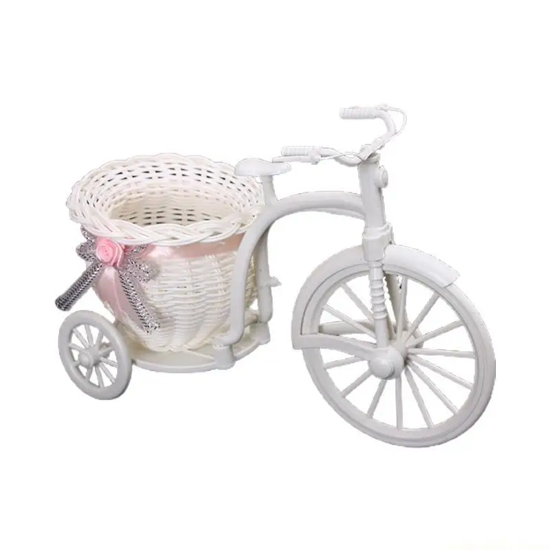 QX2E Creative Decorative Flower Basket Nostalgic Tricycle Ornament Pink Photo Prop for Office Home Decora